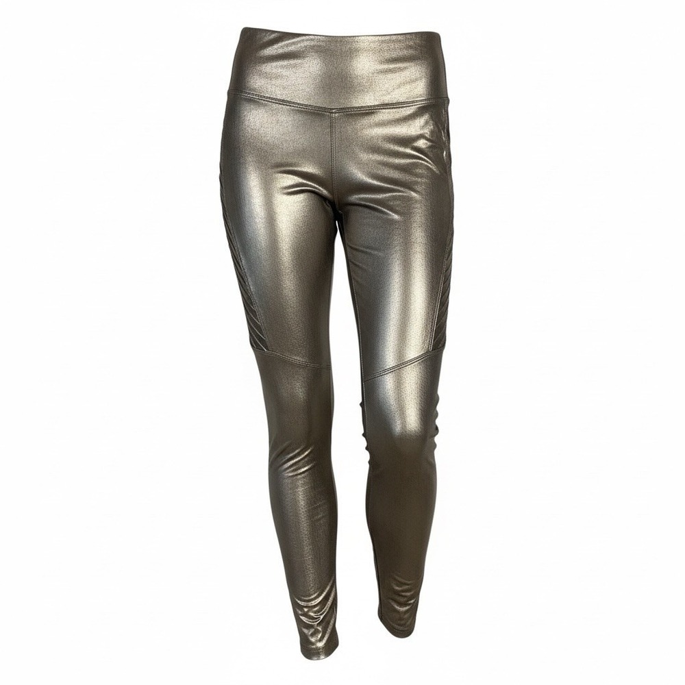SPANX Metallic Black Moto Leggings  Petite S/P Faux Leather Stretch